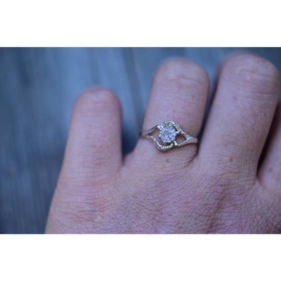 White Diamond Ring, Sterling Silver Engagement Ring, Raw Diamond, Natural - Picture 2 of 4